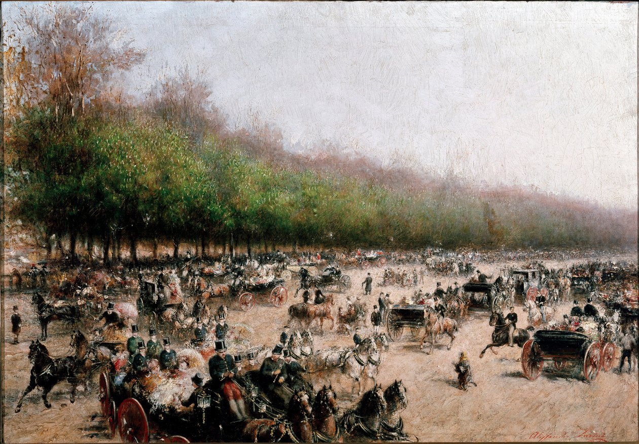 Vista do tráfego de carruagens perto da porta Venezia em Milão (pintura, c.1850) de Alessandro Durini