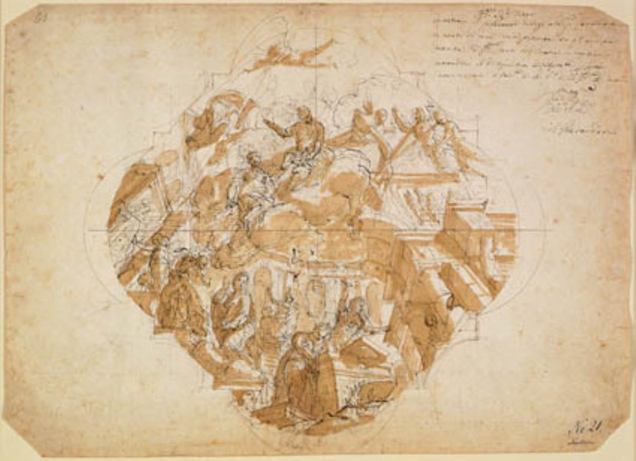 As artes lamentando a destruição de suas obras, projeto para pintura de teto de Alessandro Gherardini