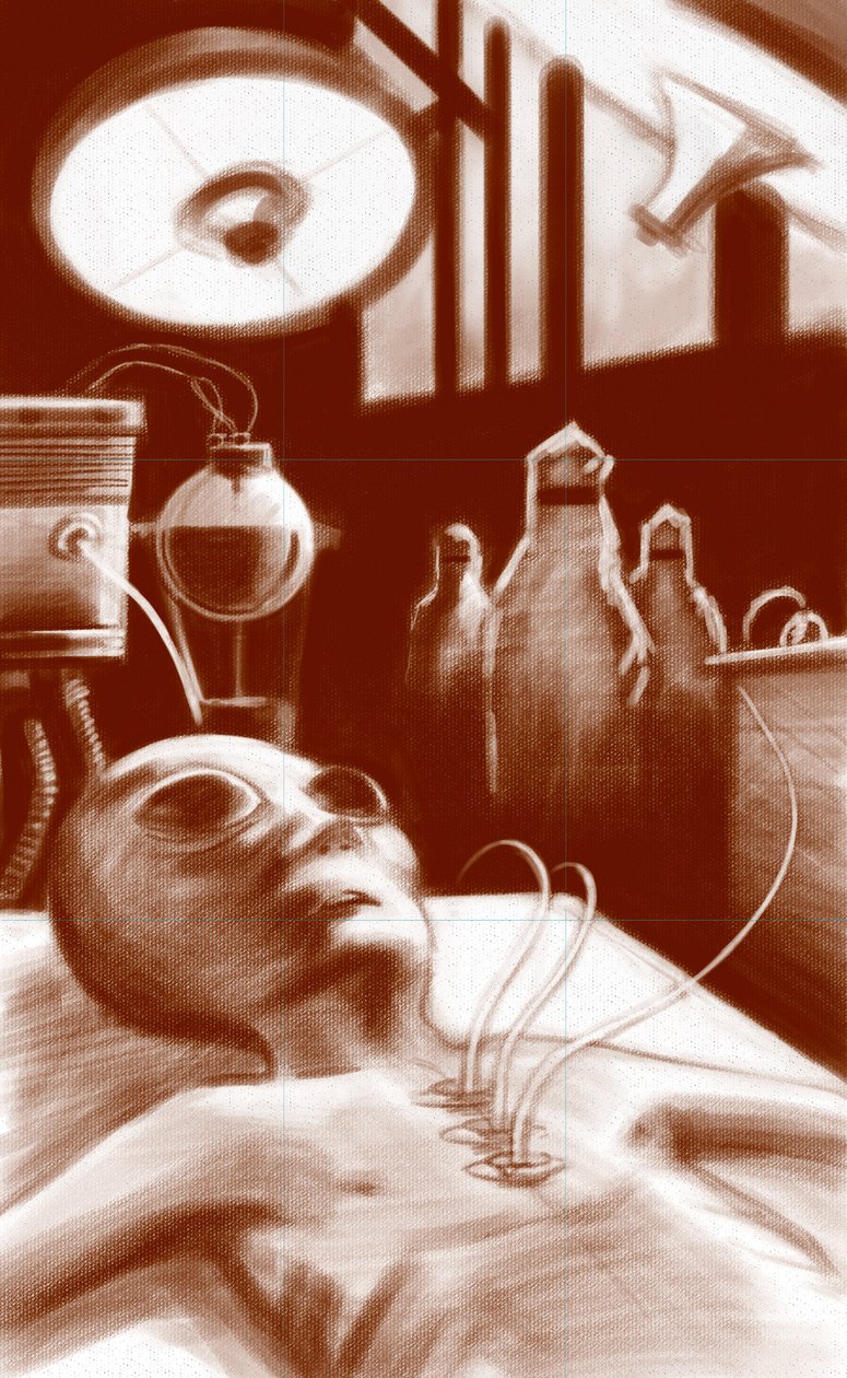Criatura Fantástica: um extraterrestre submetido a testes laboratoriais. Ilustração de Alesandro Lonati. 2010 de Alessandro Lonati