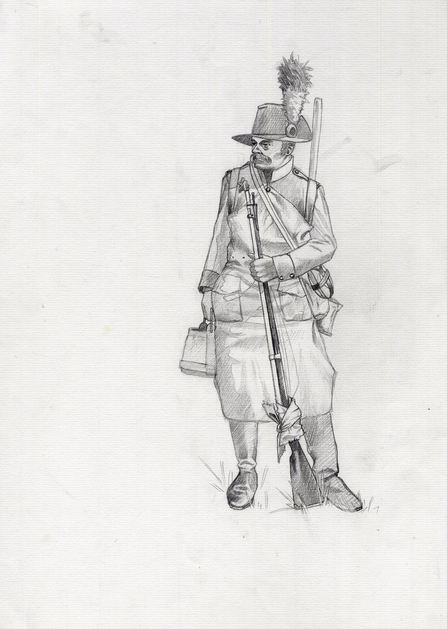 Primeiro Império (1804-1814 e 1815): soldado do exército austríaco-húngaro (Austro-Húngaro), pioneiro sapeur (ou pioneiro). Desenho de Alessandro Lonati de Alessandro Lonati