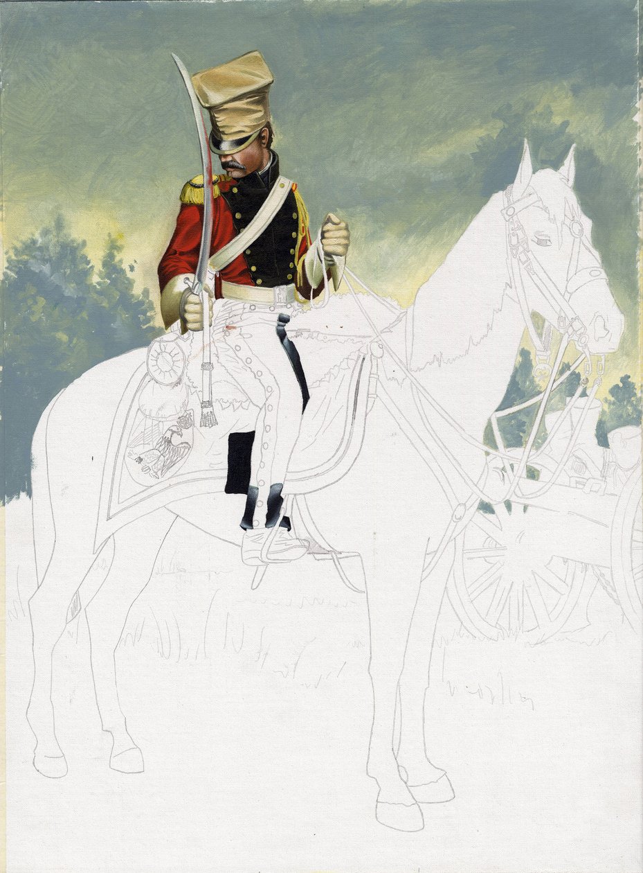 Primeiro Império (1804-1814 e 1815): soldado da cavalaria ligeira do grande exército napoleónico francês. Desenho inacabado de Alessandro Lonati. de Alessandro Lonati