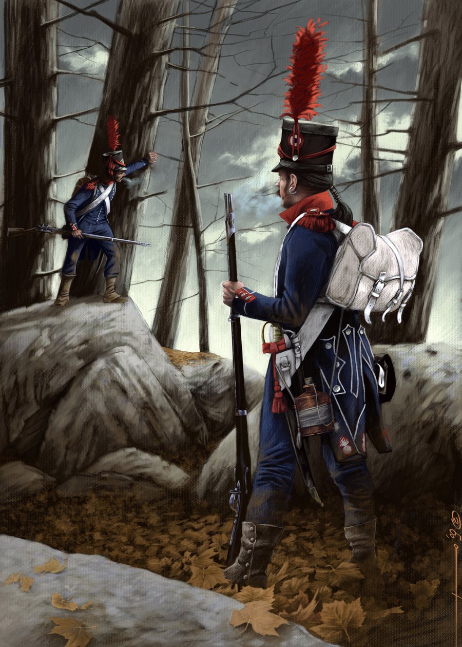 Primeiro Império: Espingarda de infantaria ligeira da Grande Armee. Desenho de Alessandro Lonati de Alessandro Lonati