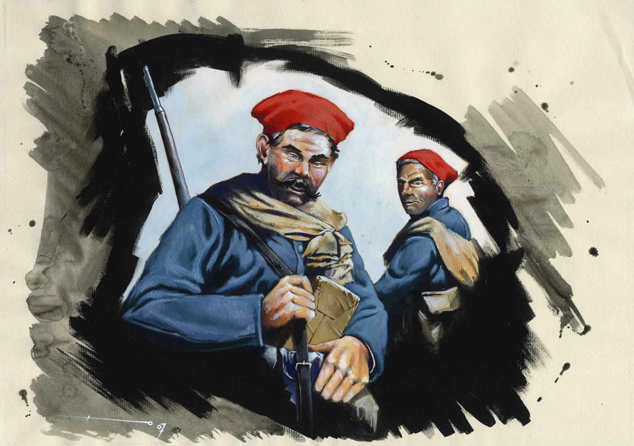 Primeira Guerra Mundial 1914-1918: Soldados argelinos do exército francês numa trincheira de Alessandro Lonati
