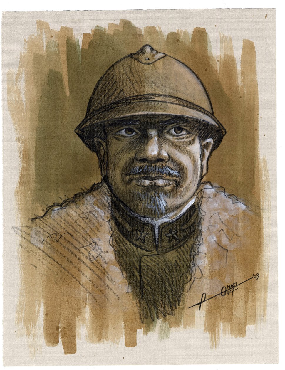 Primeira Guerra Mundial 1914-1918: retrato de um soldado do exército italiano em 1915. Desenho de Alessandro Lonati de Alessandro Lonati
