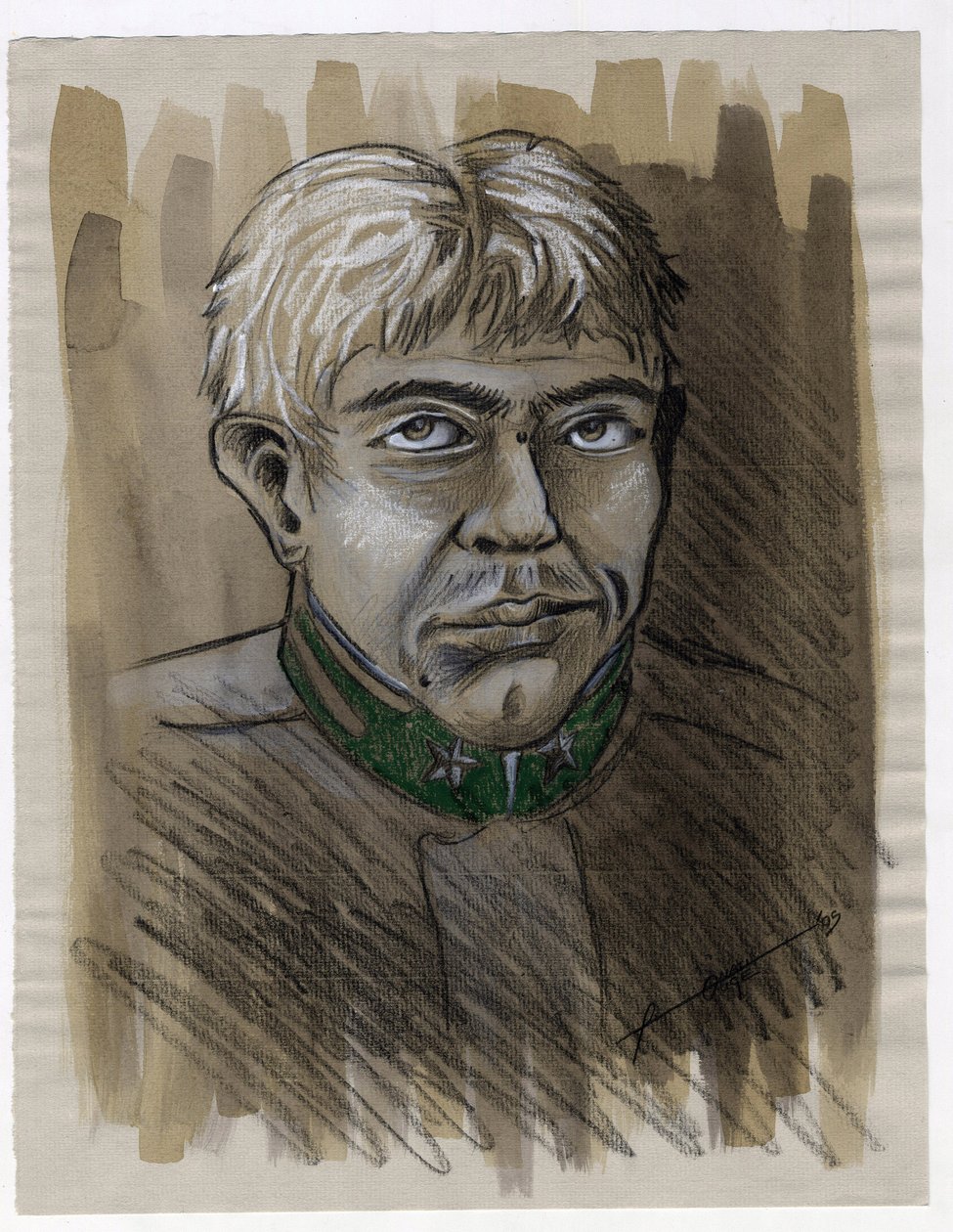 Primeira Guerra Mundial 1914-1918: retrato de um jovem soldado caçador alpino (caçador-alpino) do exército italiano em 1915. Desenho de Alessandro Lonati de Alessandro Lonati