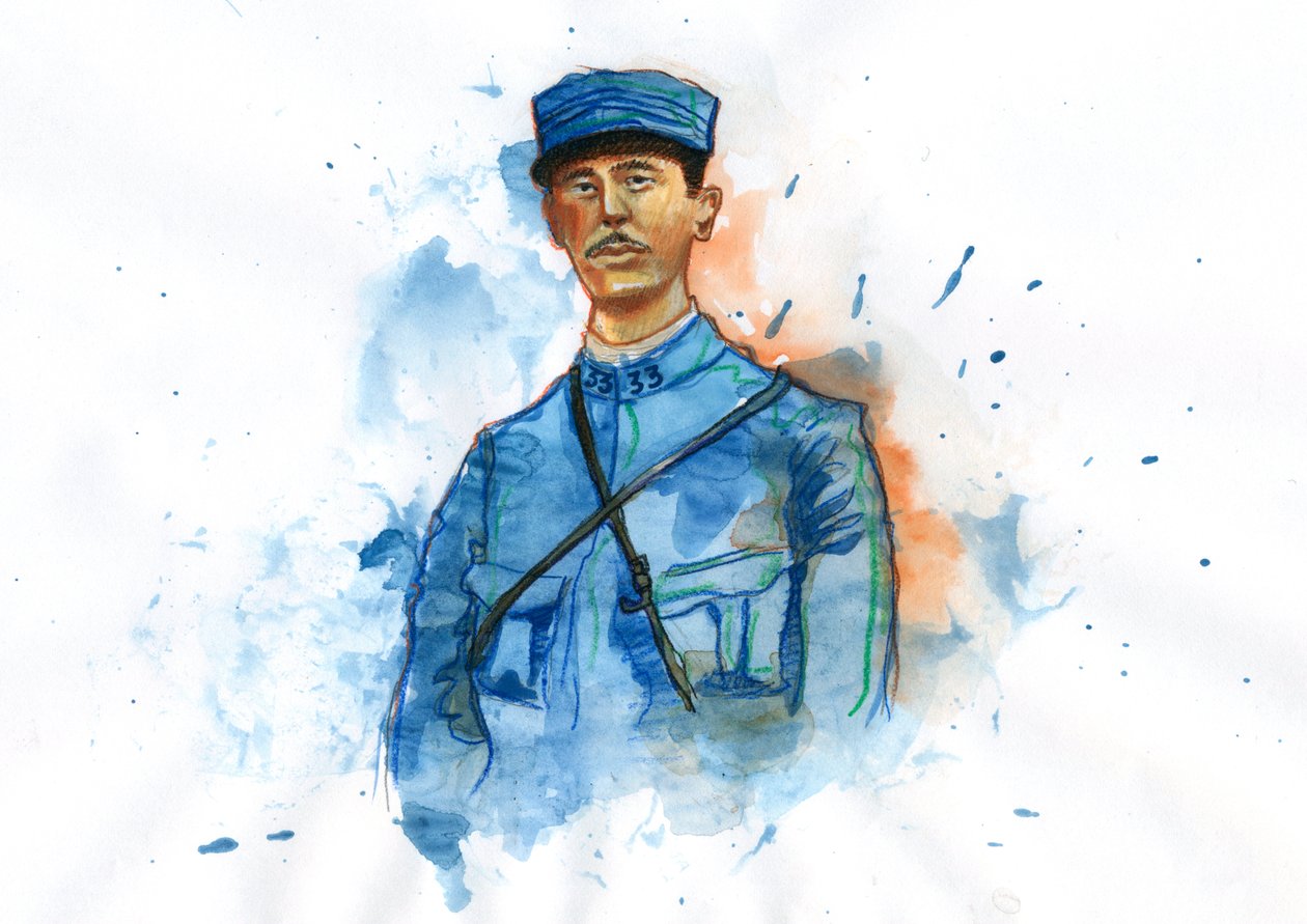 Primeira Guerra Mundial: Retrato de Charles de Gaulle (1890-1970) em 1914 de Alessandro Lonati