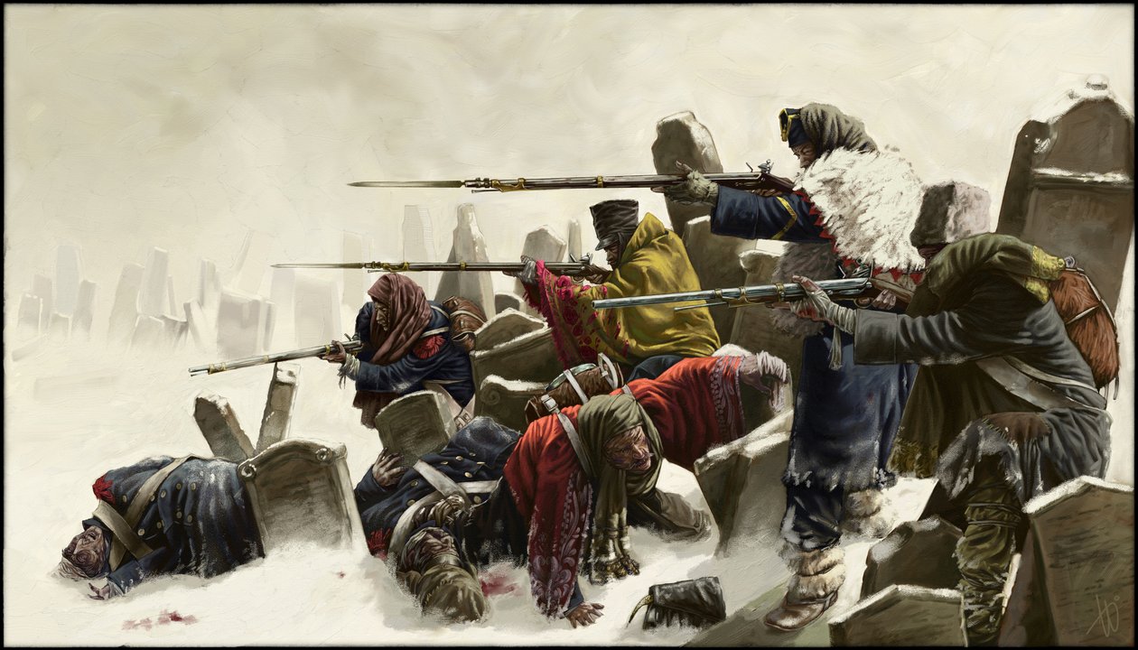 Retirada francesa na Rússia, num cemitério, inverno de 1812, 2024 de Alessandro Lonati
