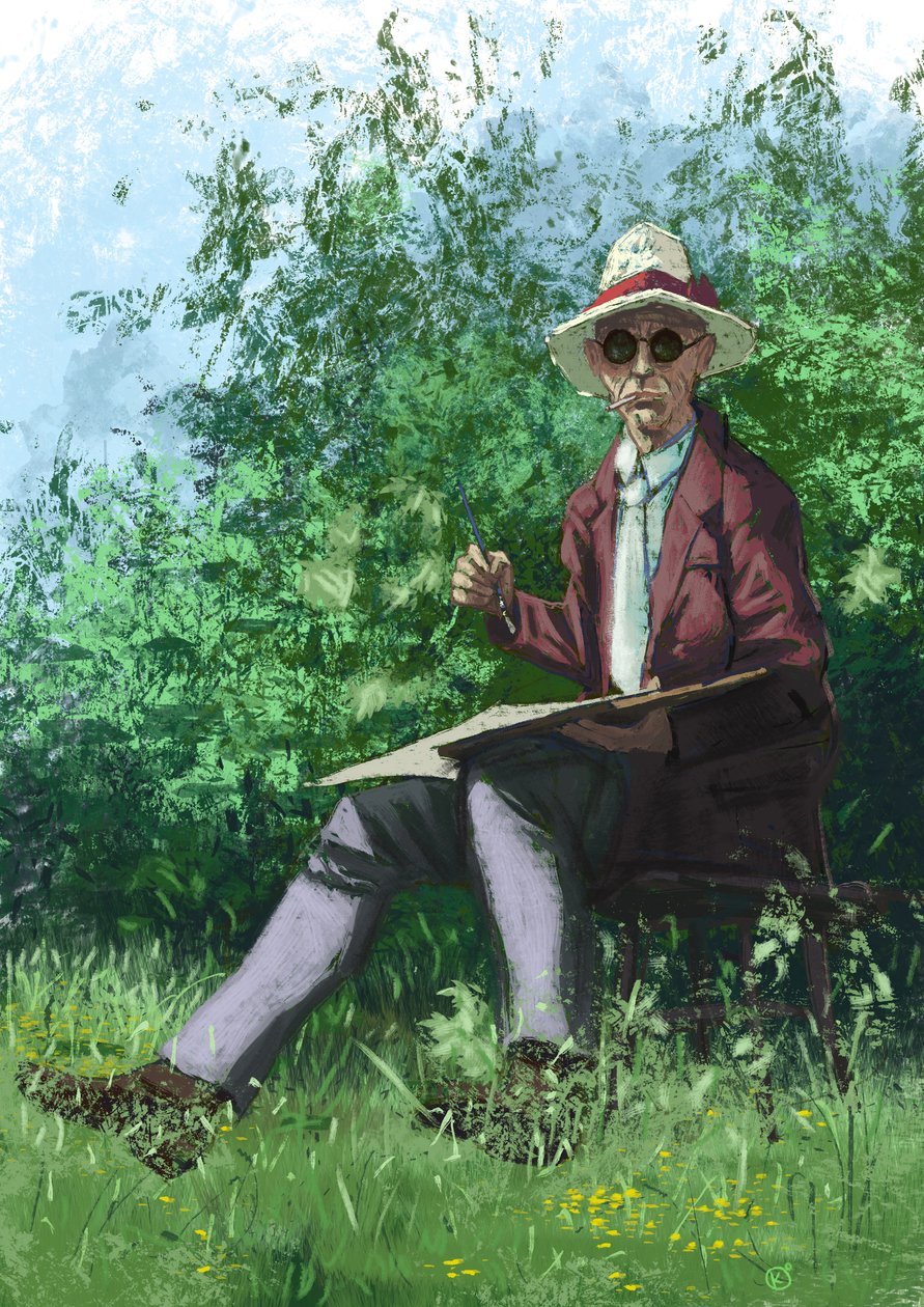 Pintura de Hermann Hesse no jardim de Alessandro Lonati