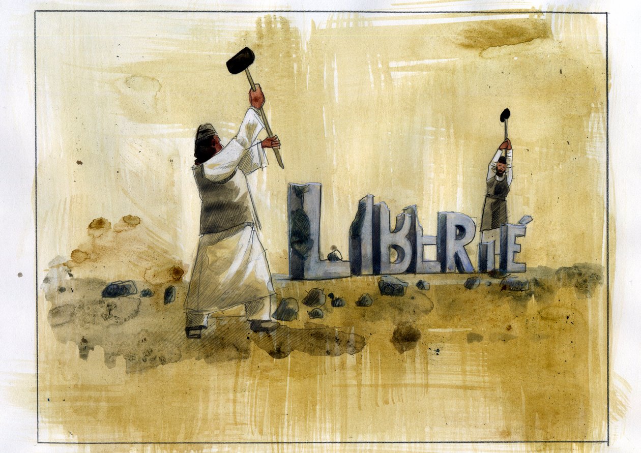 fundamentalismo islâmico: dois salafistas destruindo cartas de liberdade (fundamentalismo islâmico: dois salafistas destruindo cartas de liberdade) de Alessandro Lonati