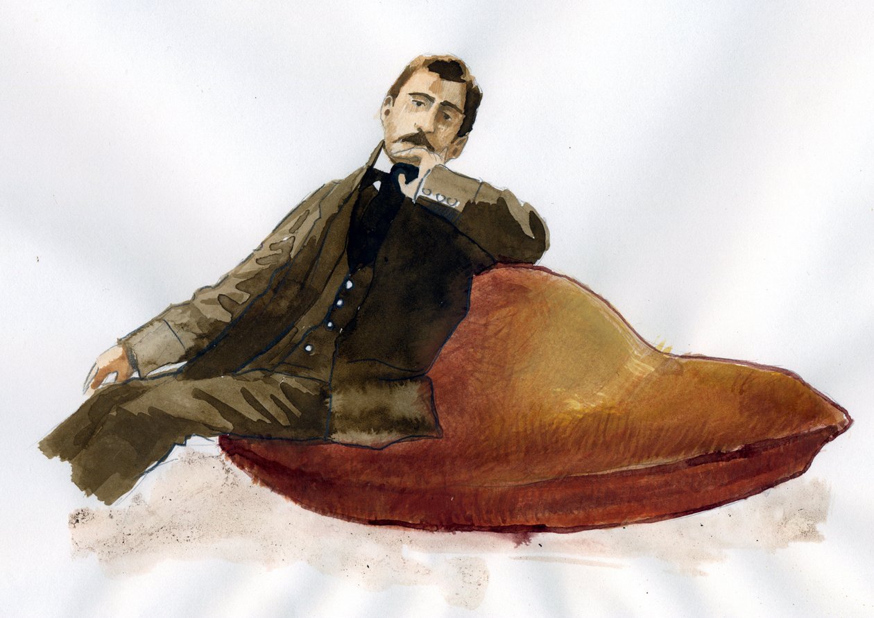 Marcel Proust sentado na sua madeleine (tinta sobre papel) de Alessandro Lonati
