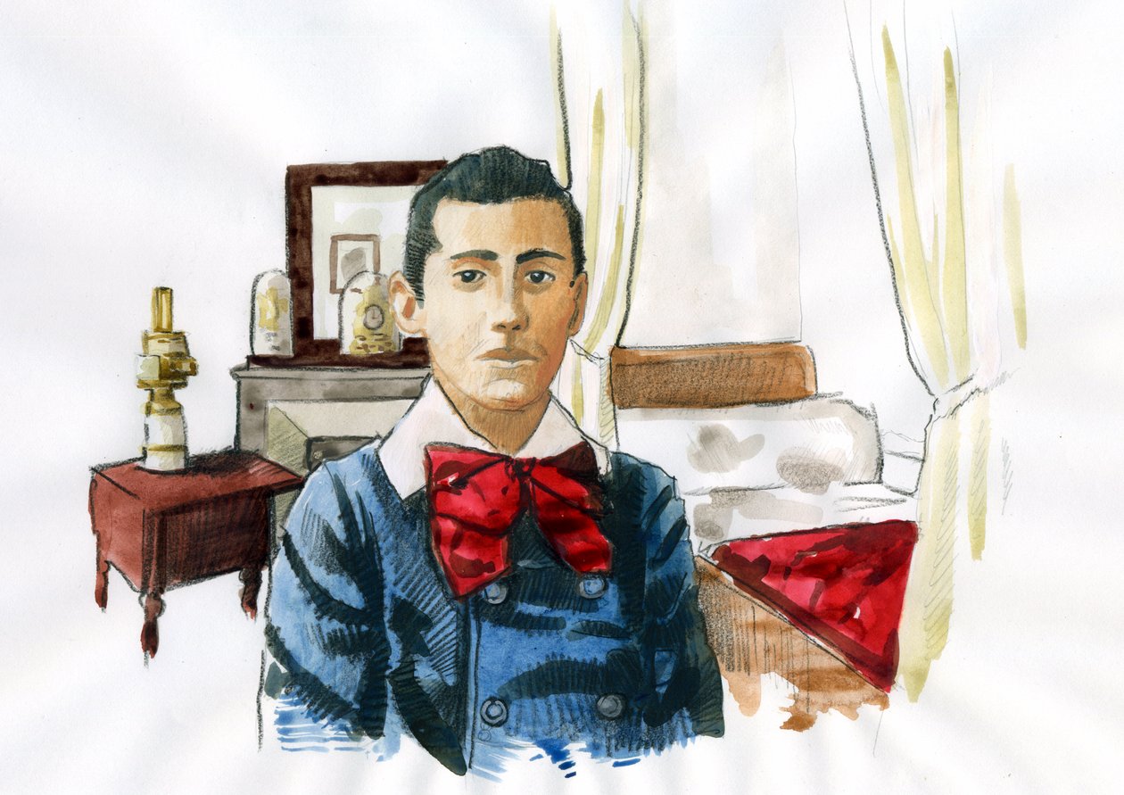 Marcel Proust jovem no quarto da sua tia Elisabeth (tinta sobre papel) de Alessandro Lonati