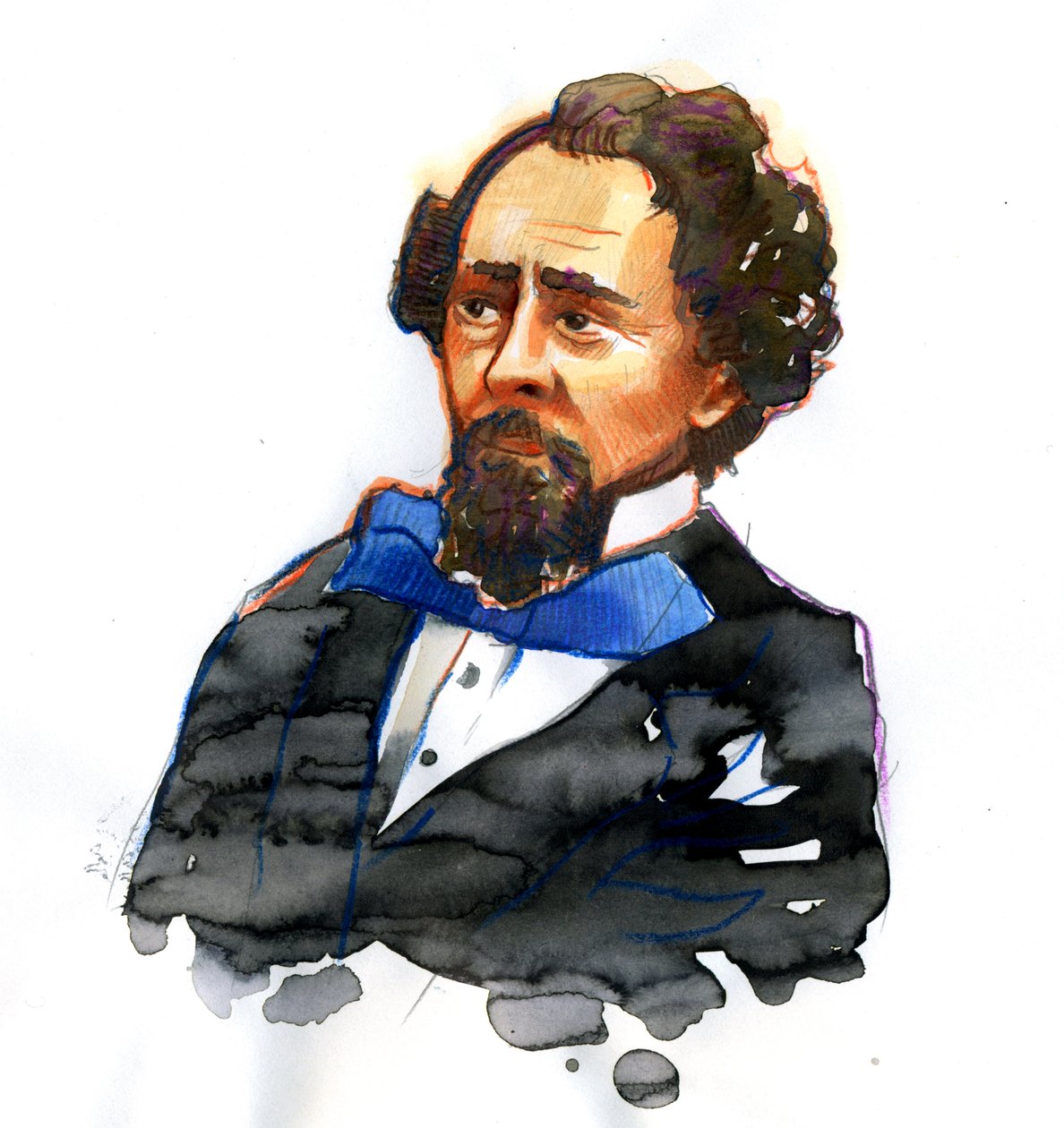 Retrato de Charles Dickens (1812-1870) Escritor inglês (Retrato do escritor inglês e crítico social Charles Dickens) de Alessandro Lonati
