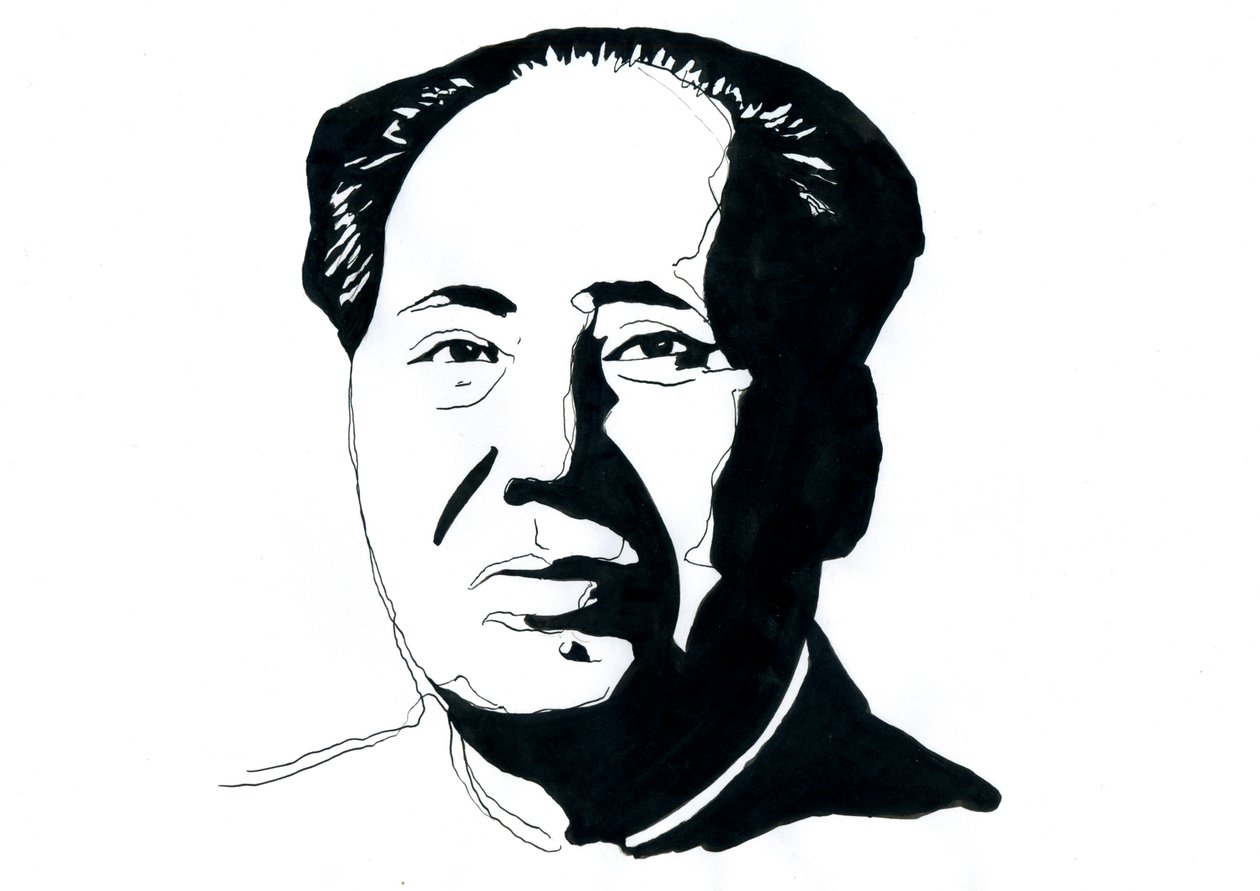 Retrato do revolucionário comunista chinês e do pai fundador da República Popular da China Mao Tse Tung de Alessandro Lonati