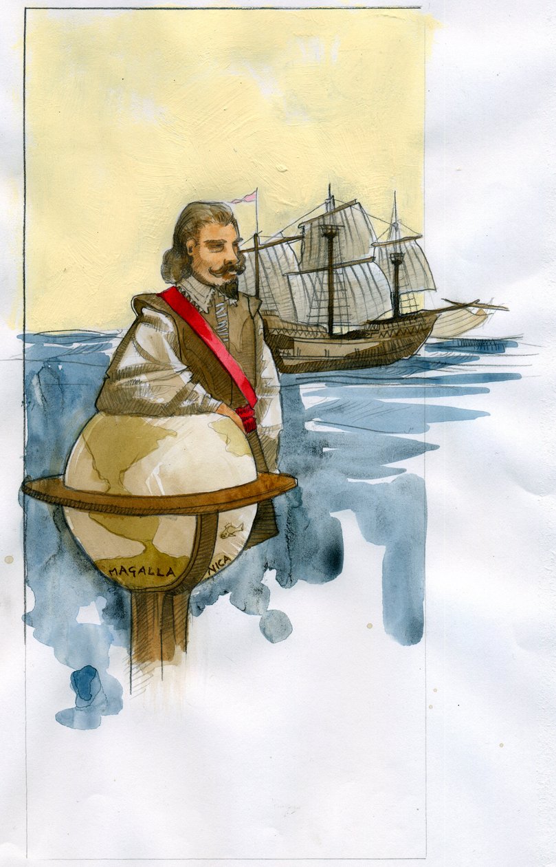 Retrato do corsário inglês, explorador, comerciante de escravos, e do político Francis Drake (desenho) de Alessandro Lonati