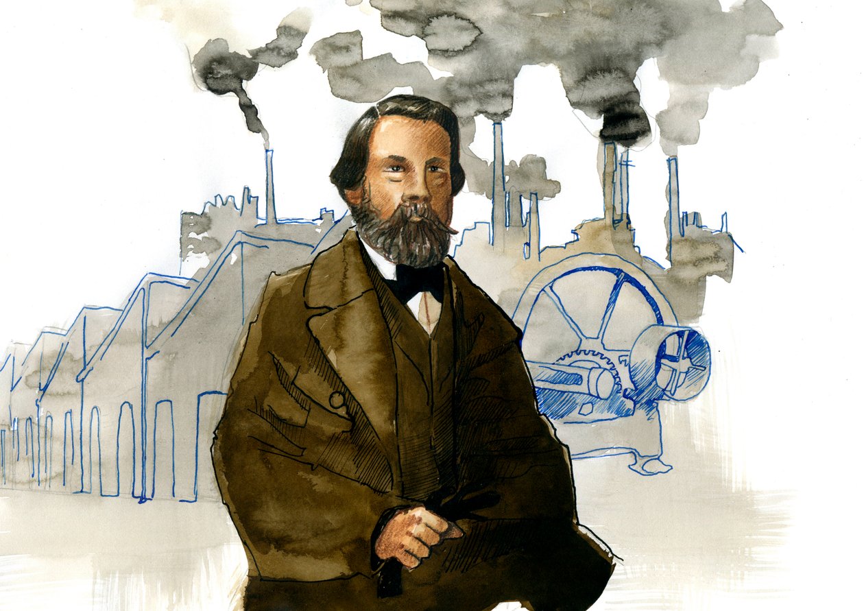 Retrato de Friedrich Engels (1820-1895), teórico e político socialista alemão de Alessandro Lonati
