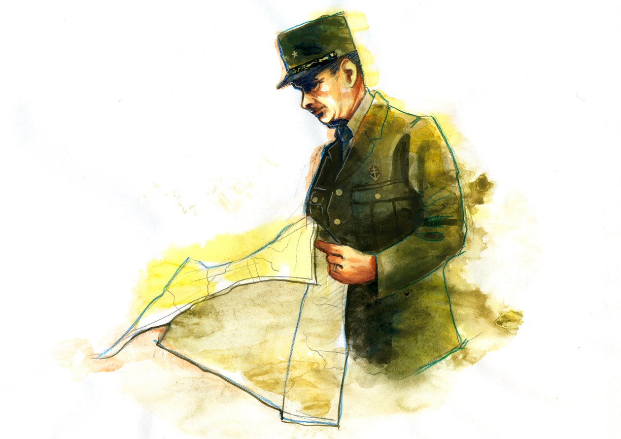 Retrato do General Charles de Gaulle (1890-1970) durante a Segunda Guerra Mundial de Alessandro Lonati