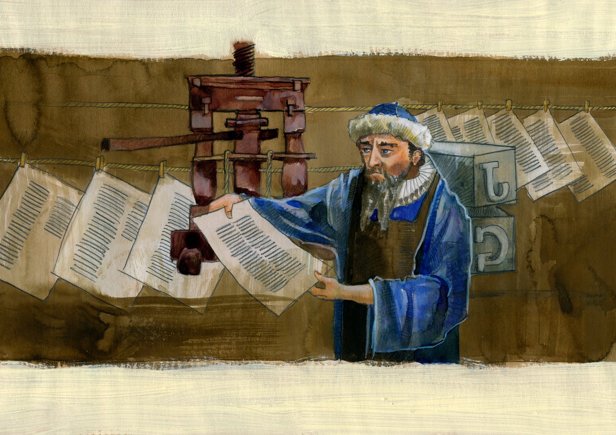 Retrato de Johannes Gensfleisch dit Gutenberg (1400-1468), Impressora alemã (Retrato de Johannes Gutenberg) Ilustração de Alessandro Lonati de Alessandro Lonati