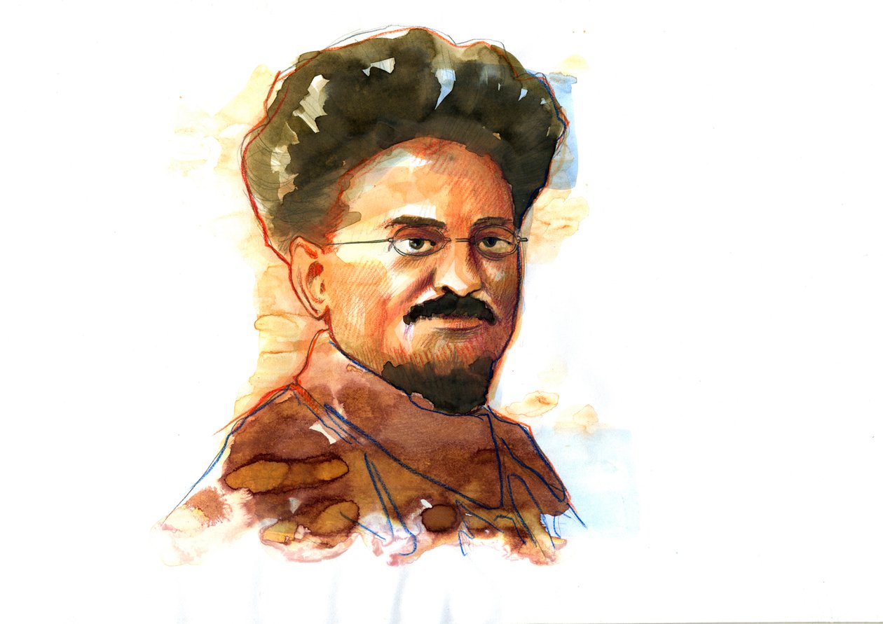 Retrato de Leon Trotsky (Trotzky ou Trotsky) (1879-1940) (Retrato de Leon Trotsky revolucionário marxista e teórico, político soviético, e líder fundador do Exército Vermelho) de Alessandro Lonati