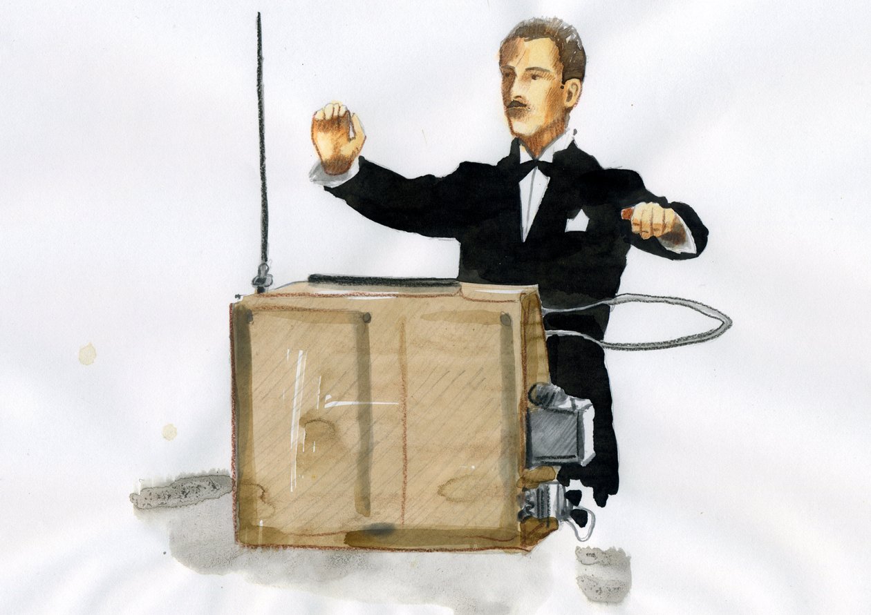 Retrato de Lev Sergeyevich Termen (Leon Theremine) (1896-1993) inventor do theremine, primeiro instrumento musical electrónico (Retrato de Leon Theremin) de Alessandro Lonati