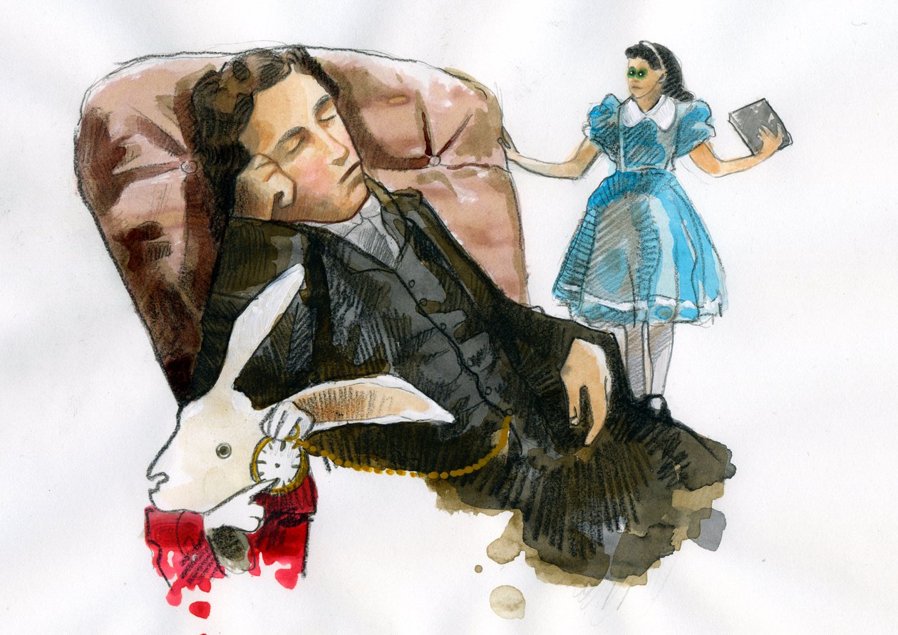Retrato de Lewis Carroll romancista, ensaísta, fotógrafo rodeia as suas personagens (Retrato de Lewis Carroll (1832-1898)) de Alessandro Lonati