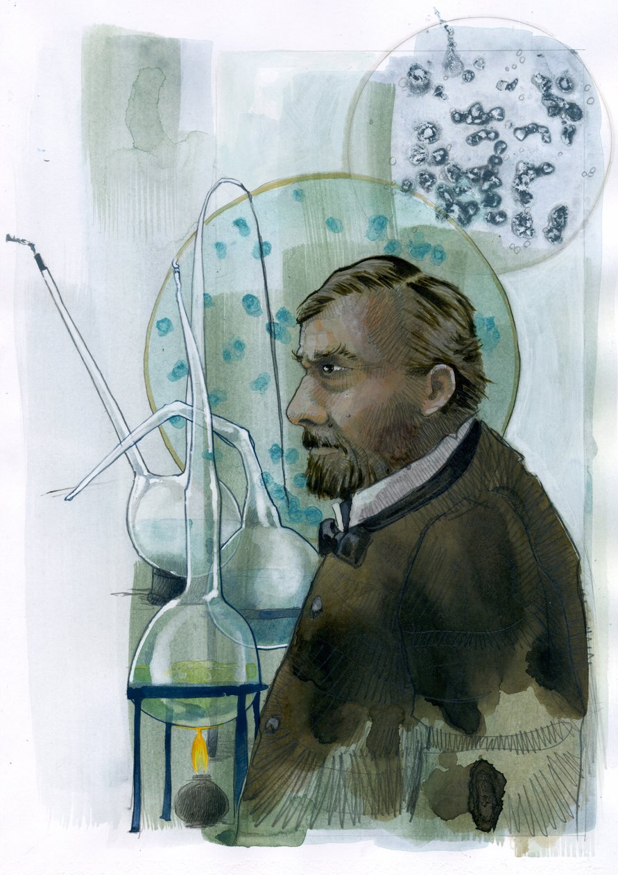 Retrato de Louis Pasteur (1822-1895) cientista francais (Retrato de Louis Pasteur químico e microbiologista francês conhecido pelas suas descobertas dos princípios de vacinação, fermentação microbiana e pasteurização) Ilustração de Alessandro Lonat de Alessandro Lonati
