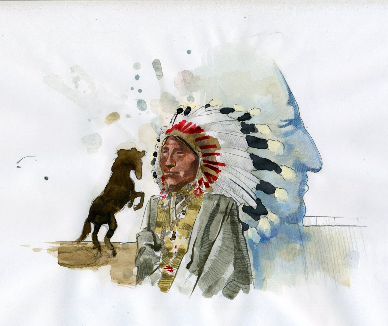 Retrato do líder de guerra indígena americano do Cavalo Louco Oglala Lakota (1840-1877) (Tashunka-witko) Ilustração de Alessandro Lonati de Alessandro Lonati