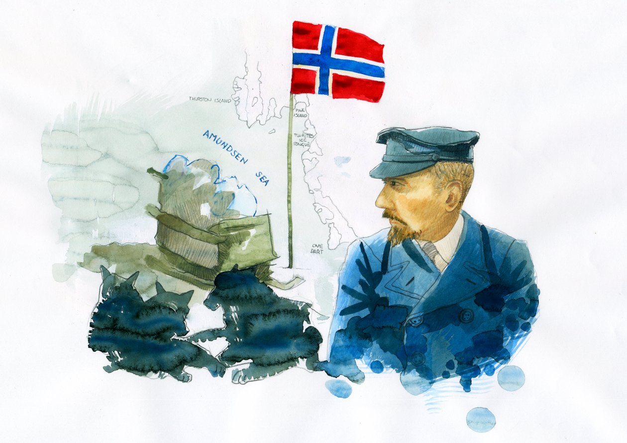 Retrato do marinheiro e explorador norueguês Roald Amundsen (1872-1928) (Retrato do explorador norueguês das regiões polares Roald Amundsen) Ilustração de Alessandro Lonati de Alessandro Lonati