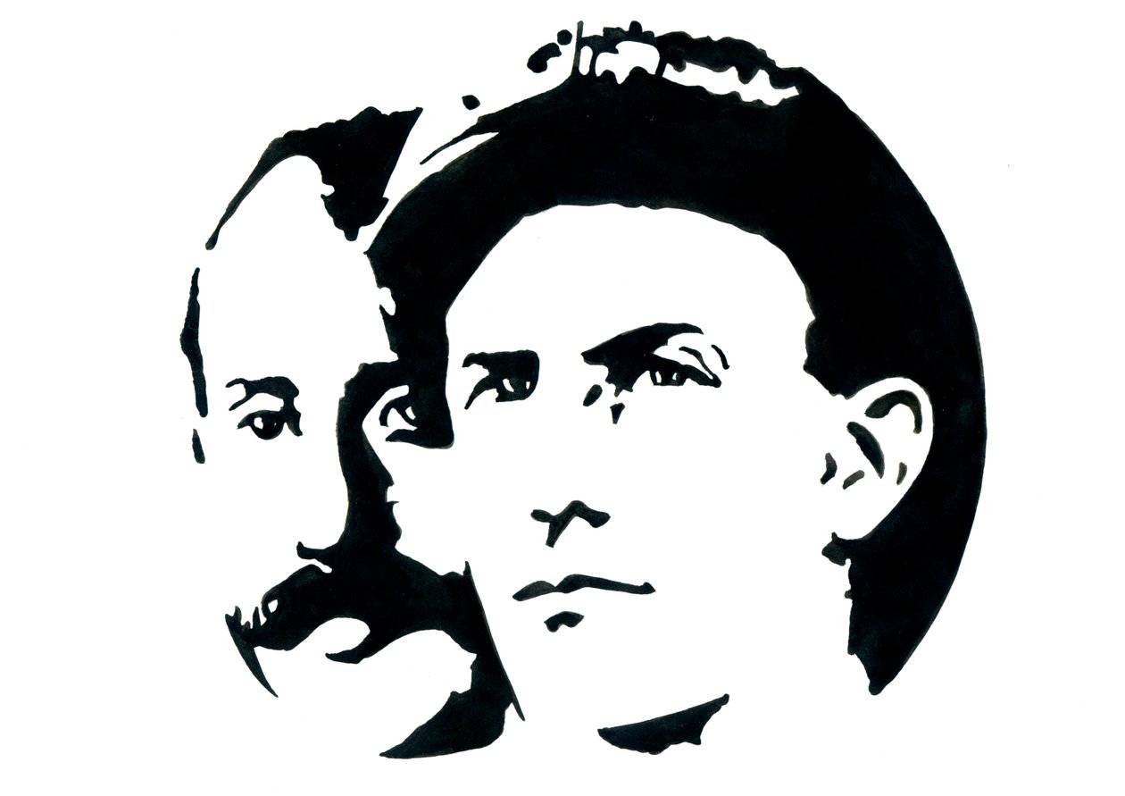 Retrato de Orville (1871-1948) e Wilbur Wright (1867-1912) pioneiros americanos da aviação (irmãos Wright, Orville e Wilbur, irmãos americanos, inventores e pioneiros da aviação) de Alessandro Lonati