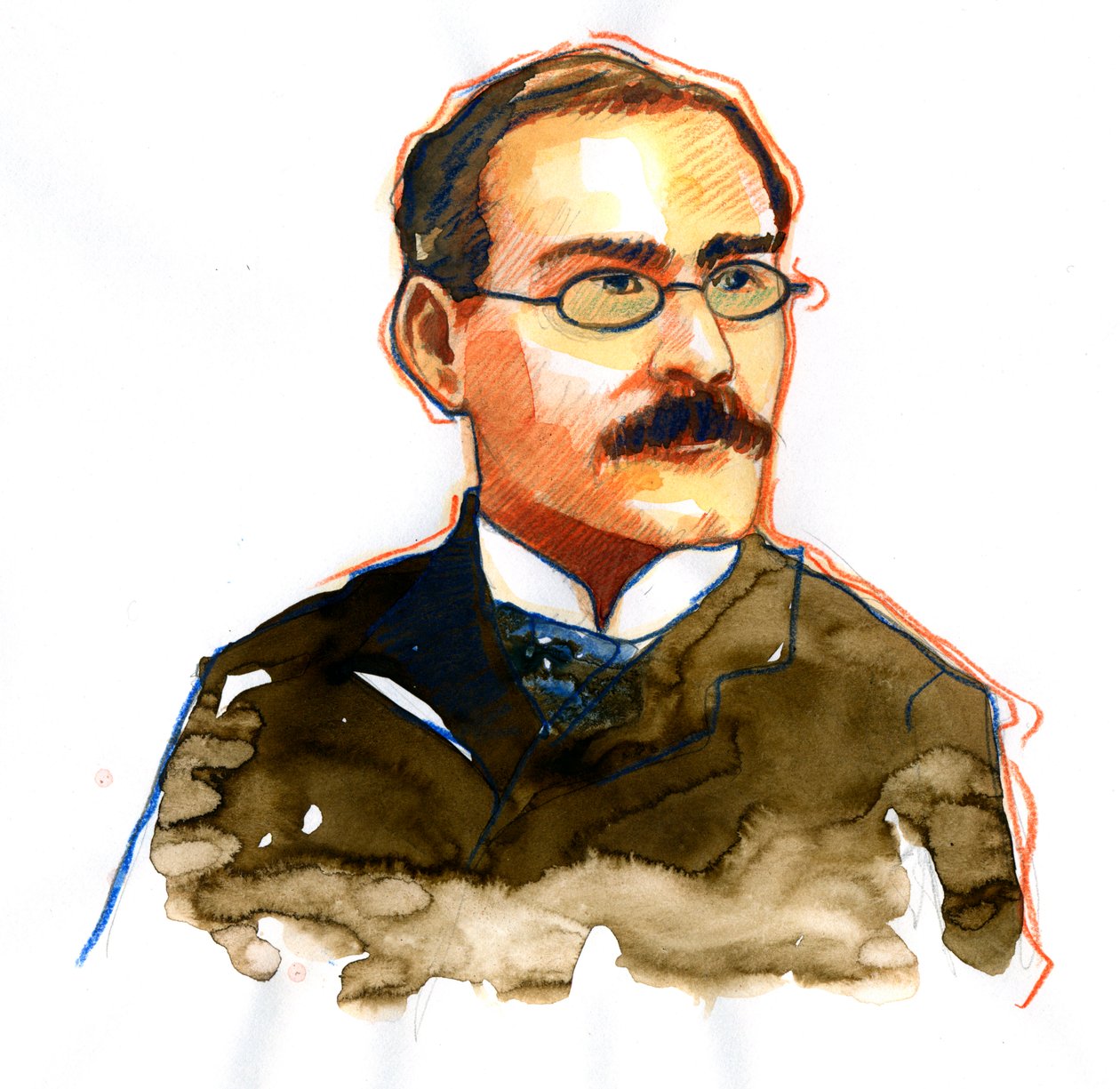 Retrato de Rudyard Kipling (1865-1936), escritor inglês ((Retrato do escritor Rudyard Kipling) de Alessandro Lonati