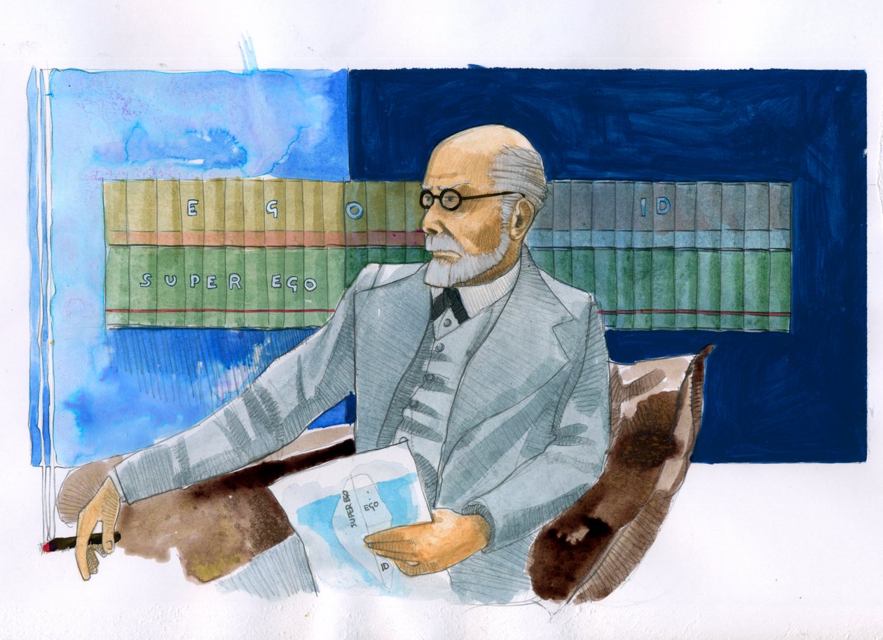 Retrato de Sigmund Freud (1856-1939), psiquiatra austríaco (Retrato de Sigmund Freud neurologista austríaco e o pai da psicanálise) - Ilustração de Alessandro Lonati de Alessandro Lonati