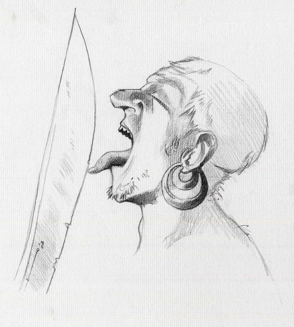 Retrato de um pirata (corsário) desafiando a espada ao tocar-lhe com a língua. Desenho de Alessandro Lonati. de Alessandro Lonati