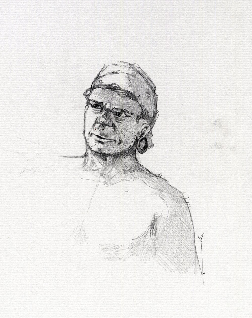 Retrato de um pirata (corsário) ou busto de um marinheiro. Desenho de Alessandro Lonati. de Alessandro Lonati