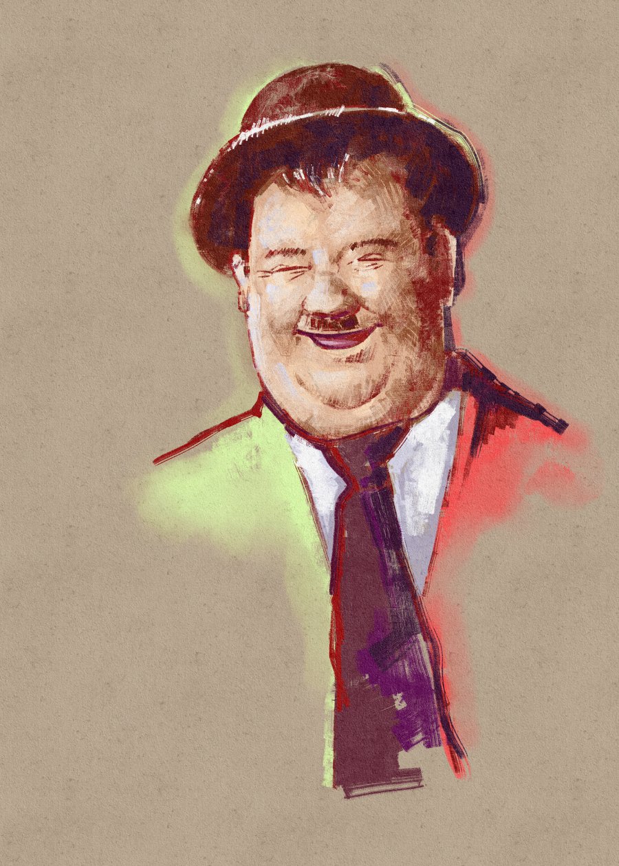 Retrato do comediante Oliver Hardy (ilustração) de Alessandro Lonati