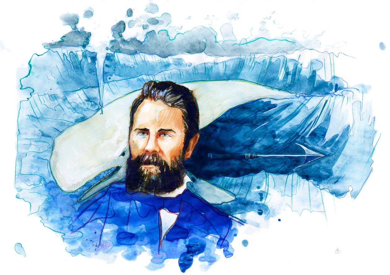 Retrato do escritor americano Herman Melville (1819-1891) (Retrato do romancista americano Herman Melville) de Alessandro Lonati