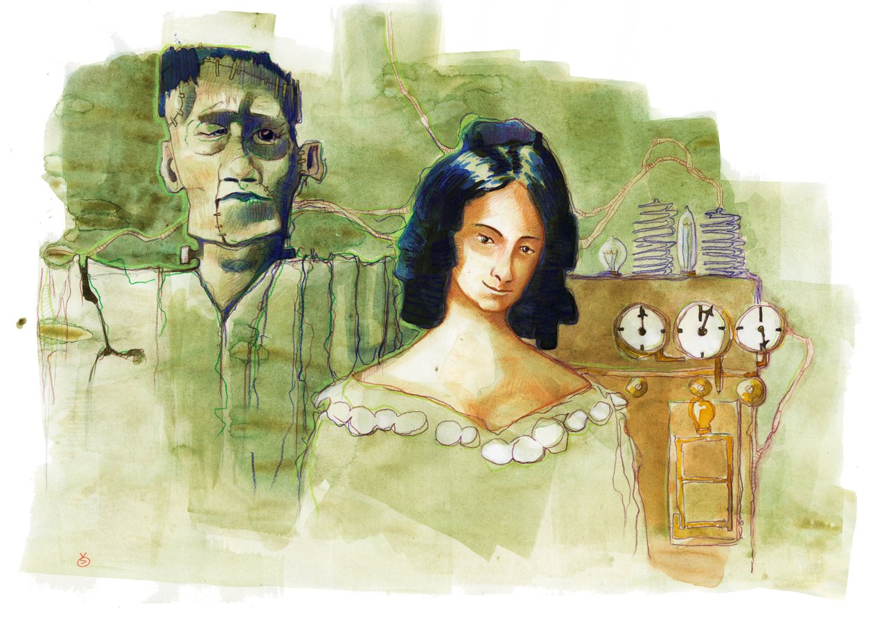 Retrato da escritora inglesa Mary Shelley (1797-1851) autora de "Frankenstein or the Modern Promethee" (Retrato da romancista britânica Mary Shelley) de Alessandro Lonati