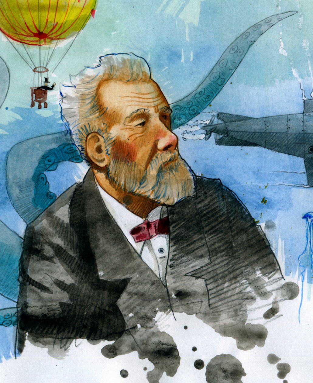 Retrato do escritor francês Jules Verne (1828-1905) (Retrato do escritor francês Jules Verne) Ilustração de Alessandro Lonati de Alessandro Lonati