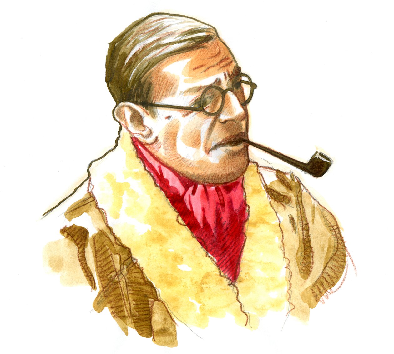 Retrato do escritor, filósofo e dramaturgo francês Jean-Paul (Jean Paul) Sartre Drawing de Alessandro Lonati