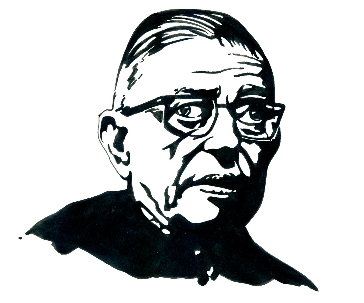 Retrato do escritor, filósofo e dramaturgo francês Jean-Paul (Jean Paul) Sartre Drawing de Alessandro Lonati