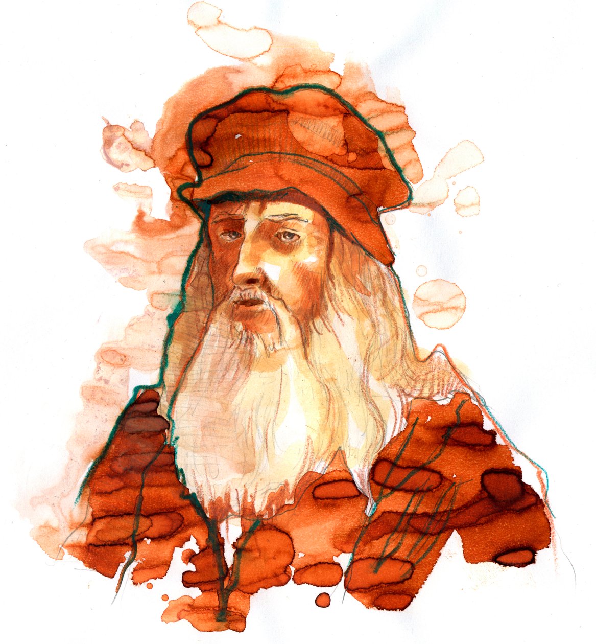 Retrato do artista e cientista italiano Leonard de Vinci (Leonardo da Vinci) (1452-1519) (Retrato do polimata italiano Leonardo da Vinci) de Alessandro Lonati