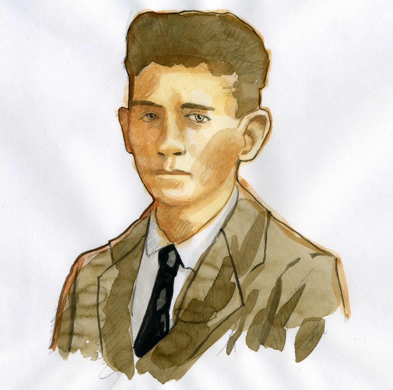 Retrato do escritor Praguês Franz Kafka (1883-1924) (Retrato do escritor de romances em língua alemã Franz Kafka) de Alessandro Lonati