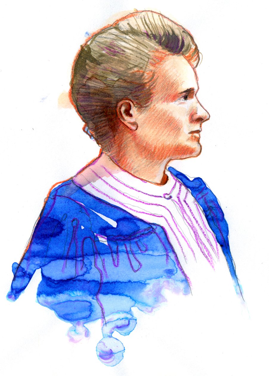 Retrato da física Marie Curie (Marie Curie (1867-1934), física francesa nascida na Polónia) de Alessandro Lonati