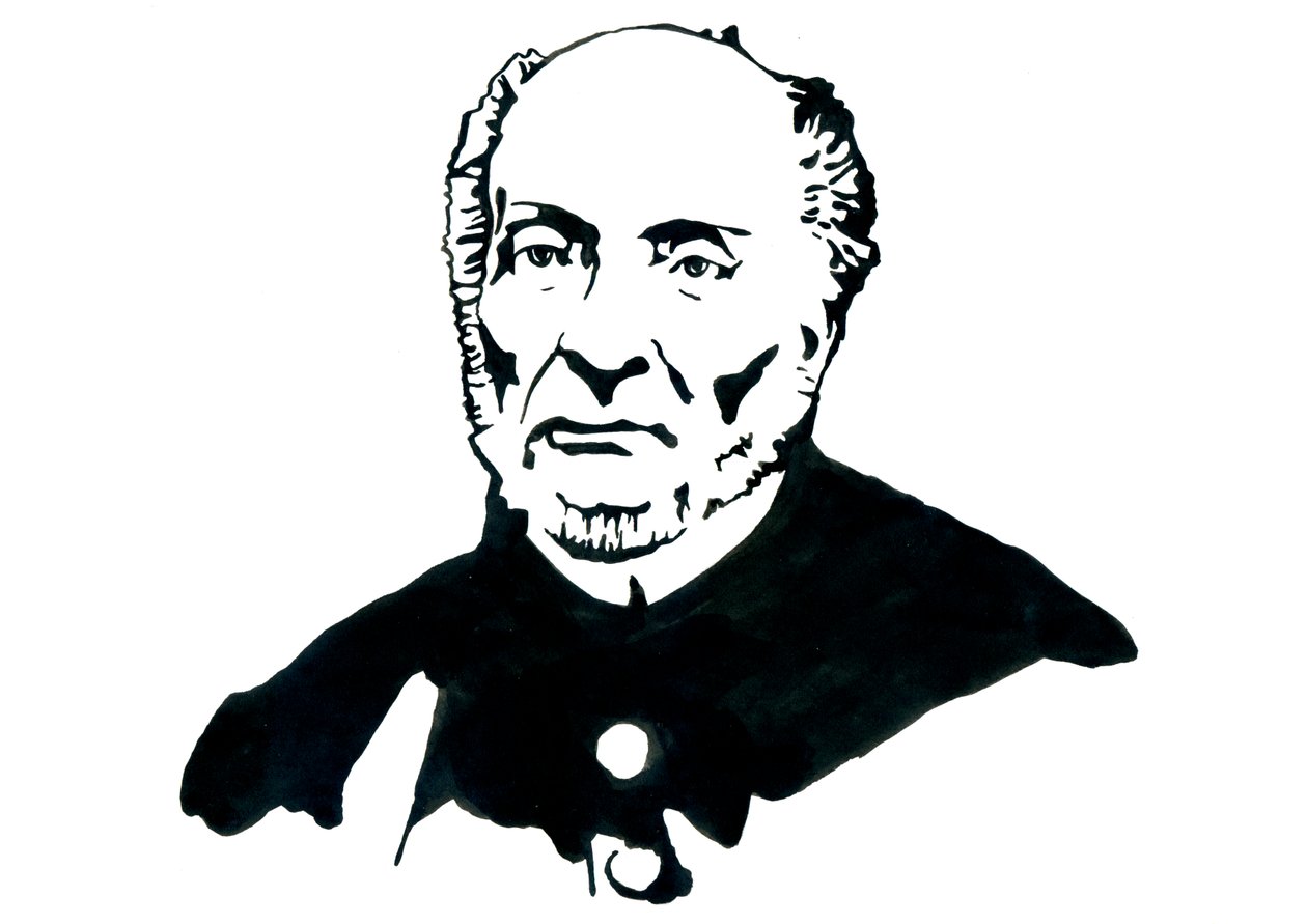 Representação de Victor Schoelcher (1804-1893) político francês, Franc Macon, conhecido por ter liderado o Decretamento da Abolição Definitiva da Escravatura em França (Retrato do Escritor Abolicionista Francês Victor Schoelcher) Ilustração de Alessandro L de Alessandro Lonati