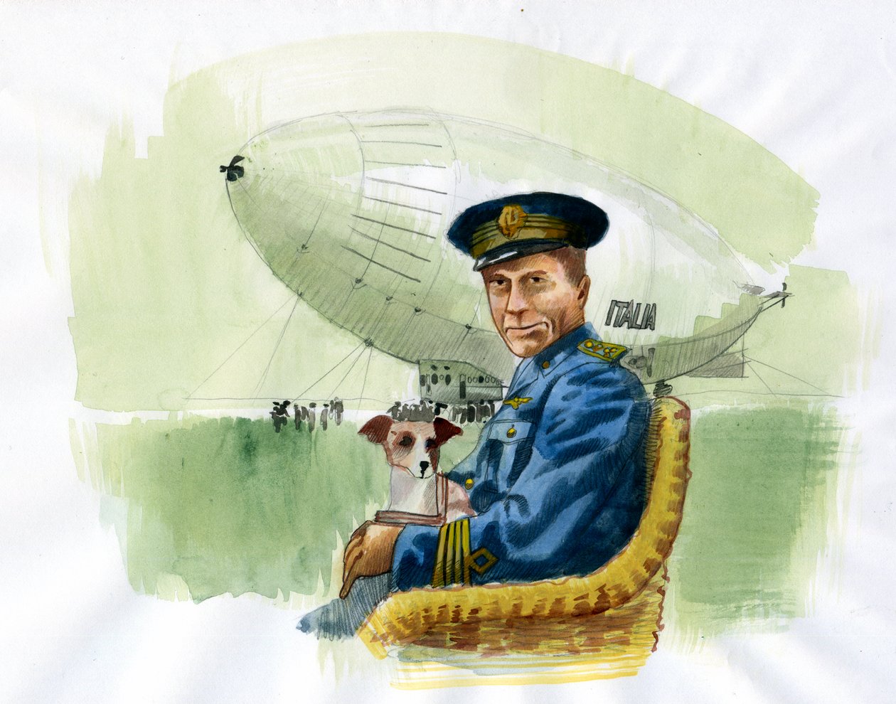 Representação do engenheiro aeronáutico e explorador italiano Umberto Nobile (1885-1978) (Retrato do engenheiro aeronáutico e explorador do Árctico italiano Umberto Nobile) Ilustração de Alessandro Lonati de Alessandro Lonati