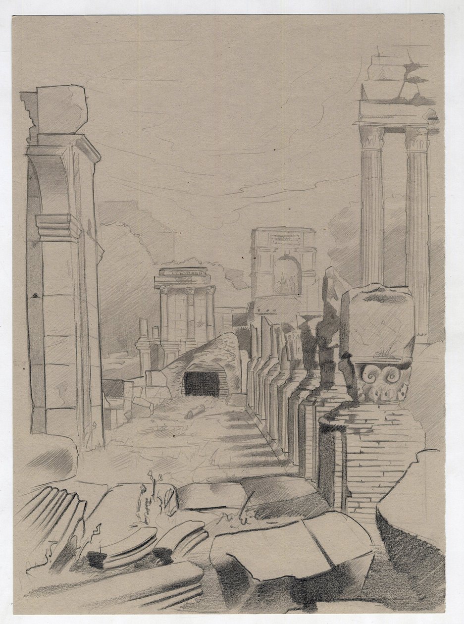 Ruínas da era romana em Roma, Fórum (foro romano) Desenho de Alessandro Lonati. de Alessandro Lonati