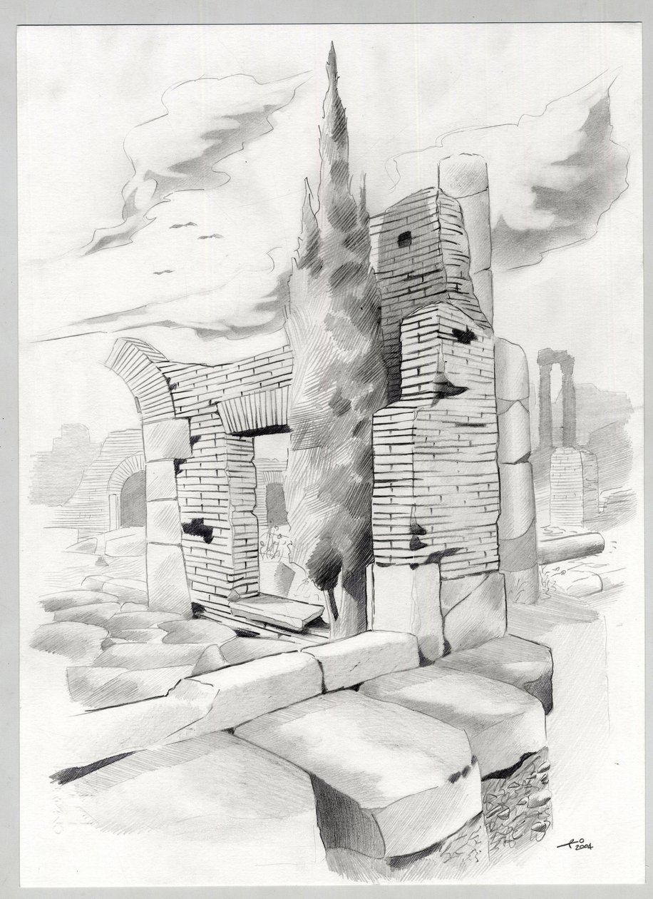 Ruínas da era romana em Roma, Fórum (foro romano) Desenho de Alessandro Lonati. de Alessandro Lonati