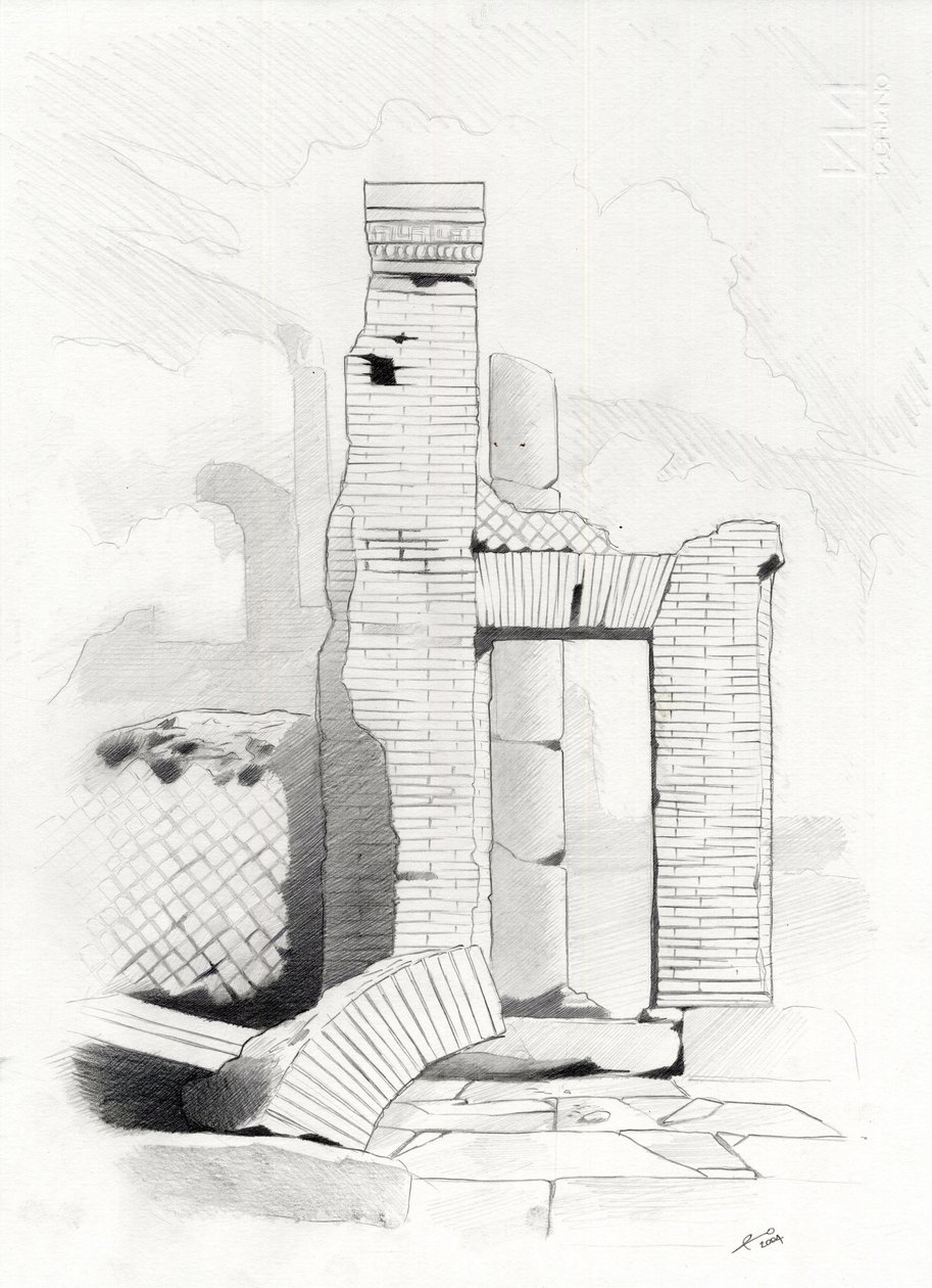 Ruínas da era romana em Roma, Fórum (foro romano) Desenho de Alessandro Lonati. de Alessandro Lonati