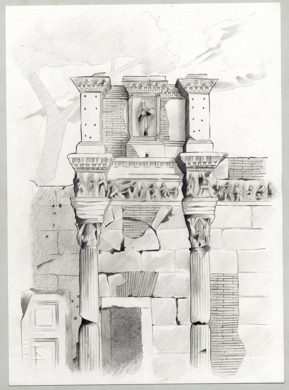Ruínas da era romana em Roma, Fórum (foro romano) Desenho de Alessandro Lonati. de Alessandro Lonati