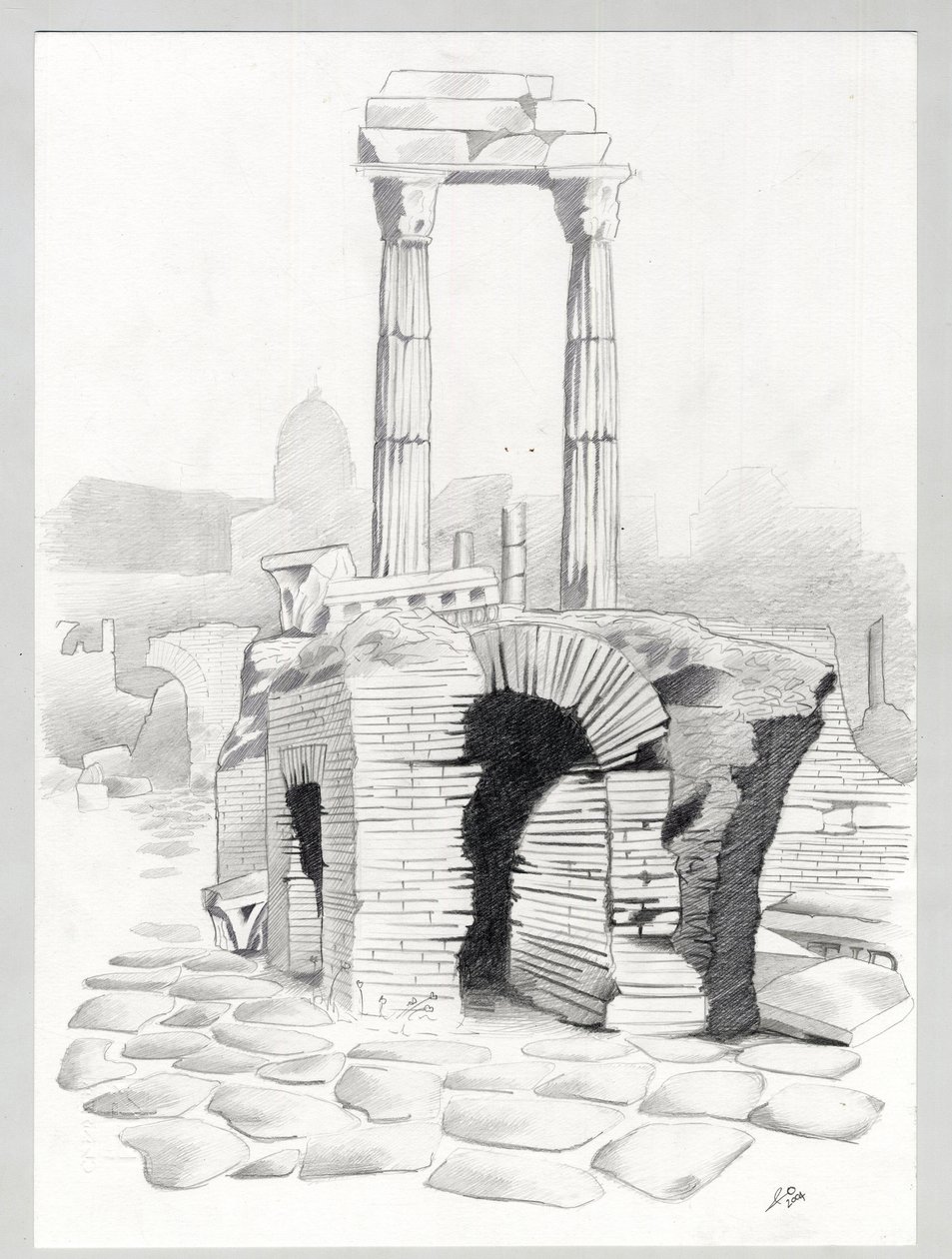 Ruínas da era romana em Roma, Fórum (foro romano) Desenho de Alessandro Lonati. de Alessandro Lonati