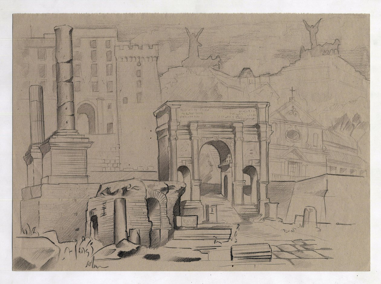 Ruínas da era romana em Roma, Fórum (foro romano) Desenho de Alessandro Lonati. de Alessandro Lonati