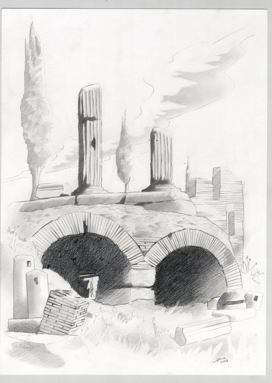 Ruínas da era romana em Roma, Fórum (foro romano) Desenho de Alessandro Lonati. de Alessandro Lonati